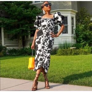 Christopher John Rogers x Target Black White Floral Puff Sleeve Dress 16/18W NEW